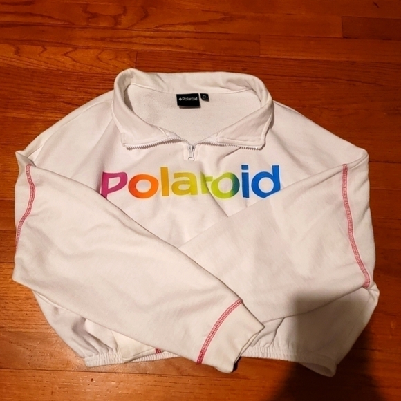 𝅺POLAROID White Cropped top Sweatshirt - Picture 2 of 7